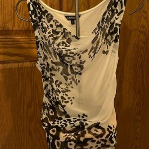 Express white sheer sleeveless shirt with black  leopard print
